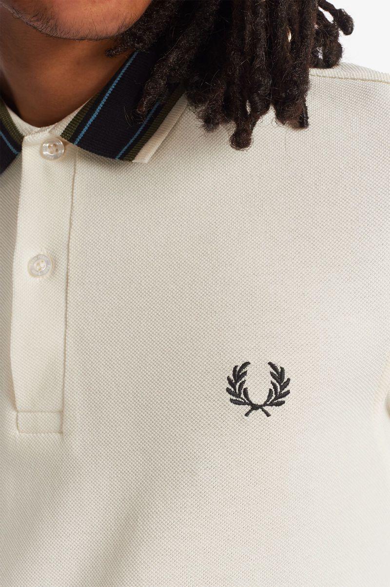 White Fred Perry Medal Stripe Polo Men's Shirts | PH 1511DFMN